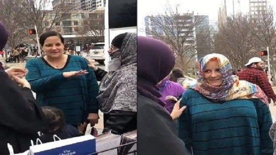 إشهار سيدة أمريكية إسلامها وتنطق الشهادتين في مدينة دالاس بأمريكا